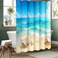 Beach Shells Pattern Bathing Curtain  Bathroom Shower Curtain Waterproof With 12 Hooks Home Deco Free Ship