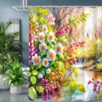 Floral pattern Bathing Curtain  Bathroom Shower Curtain Waterproof With 12 Hooks Home Deco Free Ship