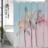 Tropical Plant Shower Curtain, Sunset Turquoise Palm Shower Curtain Summer Beach Bathroom Decorative Shower Curtain, Waterproof