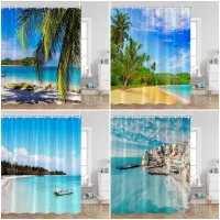Seaside Beach Shower Curtains Summer Vacation Coconut Trees Seascape Sea Scenery Bathroom Decorations Polyester Bath Curtain