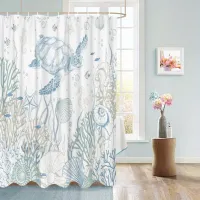 1 Summer Turtle Shower Curtain - Coastal Theme Undersea World Bathroom Decor, Polyester, with Turtle and Coral Pattern