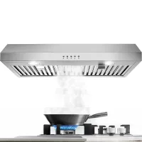 Tieasy 600CFM 30 inch Kitchen Under Cabinet Black Cook Fan with LED Light Range Hood US0475