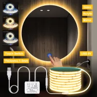 Make up Mirror Bathroom for Glass Lens 5V COB LED Strip Light USB Powered by Penetrable Wall Vanity Touch Sensor Dimmable Switch