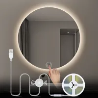 USB 5V COB LED Strip Makeup Vanity Light Penetrable Glass Touch Dimmer DIY Bathroom Dressing Table Mirror BackLight Lighting