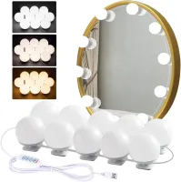 Makeup Vanity Mirror Light Stick On Professional Adjustable 3 Colors LED USB Bulbs String Stepless Dimmable Lamp