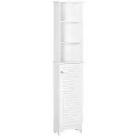 Homcom Tall Bathroom Storage Cabinet/Freestanding Linen Tower with 3-Tier Open Adjustable Shelf, White