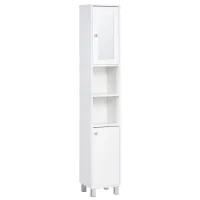 Kleankin Tall Bathroom Storage Cabinet with Mirror, Wooden Freestanding Tower Cabinet with Adjustable Shelves for Bathroom
