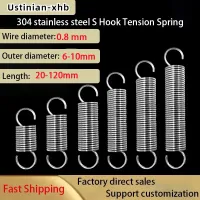 5/2Pcs  0.8mm 304 Stainless Steel S-hook Spiral Coil Tension Spring, Outer Diameter: 6/8/10mm, Length: 20-120mm, Customizable