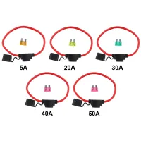 10 AWG Inline Fuse Holder with 5/20/30/40/50 A ATC Blade Fuses Waterproof Automotive Blade Fuse Holder for Car Truck Automotive