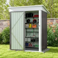 5x3 FT Outdoor Storage Shed, Tool Shed with Sloping Roof and Lockable Door, Metal Shed for Backyard Garden Patio Lawn, Grey
