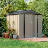 8x6 FT Large Metal Storage Shed - Durable Outdoor Utility Shed with Doors, Air Vents, and Lockable Handles for Backyard, Brown