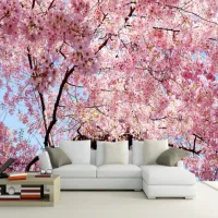 Custom Wall Cloth Romantic Cherry Blossom Landscape Photo Mural Wallpaper Bedroom Living Room Backdrop Wall Covering Home Decor