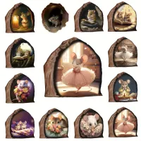 6pcs Different Mouse Hole Wall Stickers for Corner Stairs 3D View Home Decor Pvc Vinyl Opaque Wallpaper for Bedroom Decoration