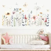 1pc Boho Style Watercolor Flowers Floral Wall Stickers for Living Room Kids Room Children Bedroom Wall Decals Home Decorative