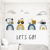1pc Cartoon Engineering Vehicle Truck Rainbow Wall Stickers Children's Room for Boy Bedroom Living Room Decor Nursery Decoration