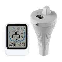Wireless Digital Swimming Pool Thermometer Clock Outdoor Floating Swim Pond Bathrooms Aquarium Water Temperature Monitor Record