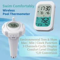 Wireless Pool Thermometer Accurate Easy To Read for Bath Water Spas Aquariums 500 feet Floating Pool Thermometer with Time Clock