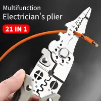 Pintudy 21 in 1 Wire Stripping Pliers Bent Non Slip Handle Electrician Hand Tools Multitool Adjustable Automatic Stripper Tool