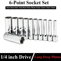 1/4 inch Drive Deep Socket Set 6-Point Metric Long Chrome Socket Set From 4mm to 14mm Professional Grade