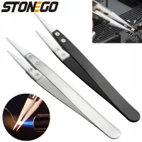STONEGO Stainless Steel Ceramic Tweezers High Temperature Resistant Ceramic Head Accessories Acid and Alkali Corrosion Resistant