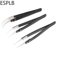 ESPLB Anti-Static Ceramic Tweezers Stainless Steel Industrial Ceramic Tweezers Insulated Straight/Curved Tip Black-Whit Tweezers
