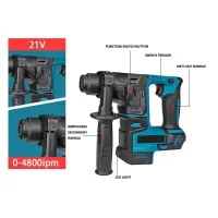 New 18V Brushless Electric Hammer Drill Rechargeable Cordless Rotary Hammer with Makita Battery for Home Tools