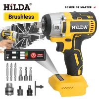 HILDA  1/2 Inch Lithium-Ion Battery Brushless Electric Wrench Cordless Power Tools For Makita 18V Battery With Led Light
