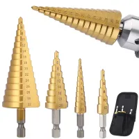 3pcs 3-12mm 4-12mm 4-20mm HSS Straight Groove Step Drill Bit Set Titanium Coated Wood Metal Hole Cutter Core Drill Bit Set