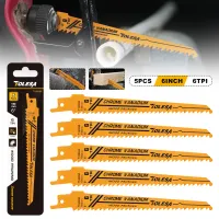 TOLESA 5PCS 6TPI 6 Inch Wood Pruning Reciprocating Saw Blades for Wood and PVC Pipe Cutting CRV Sharp Ground Teeth Sabre