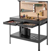 SucceBuy 200lbs Hardwood Workbench Heavy Oak Plank Work Table Carbon Steel with 3m Cable 30 Hooks for Garage Office Workshop