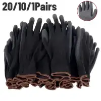 20/10/1Pairs Black PU Coated Work Gloves Non Slip Breathable For Factory Machinery Gardening Construction Outdoor Work