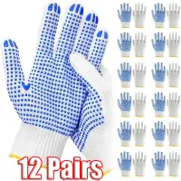 12 Pairs Work Gloves with Anti Slip Grip PVC Dots Safety Cotton Protection for Painter Mechanic Industrial Construction