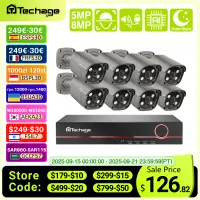 Techage 8CH 8MP 5MP 4K POE Camera System Two Way Audio Colorful Night Smart AI Face Detection CCTV Video Surveillance Clearance