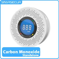 Smarsecur Independent White Carbon Monoxide Standalone Detector CO Alarm With Screen Display Battery Powered For Home Kitchen