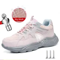 Summer Women Work Safety Shoes Lightweight Breathable Steel Toe Shoes Men Safety Boots Protective Security Work Sneakers