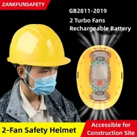 Construction Safety Helmet With 2 Powerful Fans and Large Rechargeale Lithium Battery, 490g Cooling Outdoor Work Safety Helmet