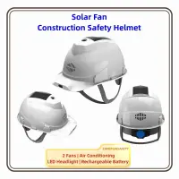 Construction Safety Helmet With 2 Fans Air Condition LED Headlight 20000mAh Rechargeable Lithium Battery Solar Panel LCD Display