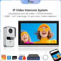 WIFI 1080P Digital IP Doorbell Video Intercom System Set with POE 10inch Touch Screen IC Card Unlock