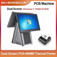 Windows i7 13th POS Machine 16GB RAM 512GB SSD Dual Touch Screen Point of Sale 15.6inch+11.6inch with Portable 80MM Printer