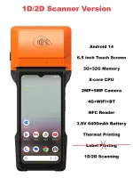 6.5 inch Android 14 Mobile POS 3G+32G Memory, 25-80mm Label & Thermal Printer, 2D Scanner Loyverse Shopify POS APP Supported
