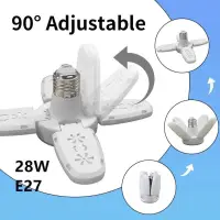 E27 Foldable LED Bulb 28W AC 220V Adjustable Fan-Shaped Ceiling Light for Garage, Home, Living Room, Warehouse, Collapsible Lamp