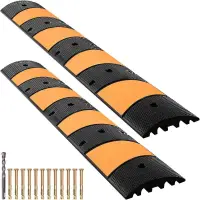 HEAVY DUTY RUBBER SPEED BUMP 2 CHANNEL 72.8IN 22000LBS MODULAR DESIGN FOR asphalt CONCRETE GRAVEL DRIVEWAY GARAGE 72.8X12.2X2.2