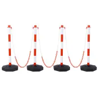 4 Pack Traffic Delineator Post Cones Fillable Base Adjustable Plastic Safety Barrier 5Ft Plastic Chain Outdoor and Indoor Crowd