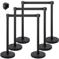 6Pack Crowd Control Stanchions with Black Retractable Belts Queue Barriers Line Divider Post Set
