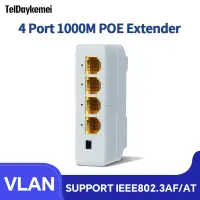 100/1000M POE Extender 4 Port Gigabit Network Switch Repeater IEEE802.3af/at Plug&Play for PoE Switch NVR IP Camera AP
