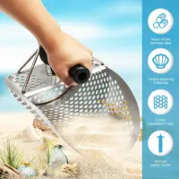 Stainless Steel Beach Sand Scoop with Handle Underwater Searcher Tool Fast Treasure Sifting Gold Digging Spade