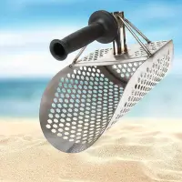 304 Stainless Steel Beach Sand Scoop with Handle for Metal Detecting, Fast Sifting Treasure Hunting Shovel Detector Tool