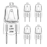 5-Piece G8 Halogen Light Bulbs 20W 35W 50W Dimmable 120V G8 Base 2Pin Xenon Bulb T4 JCD Type Warm White Under Cabinet Puck Light