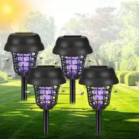 4 Pack 2025 Solar Powered Bug Zapper Lights Outdoor Mosquito Flying Insect Killer for Patios Yards Farms Gardens