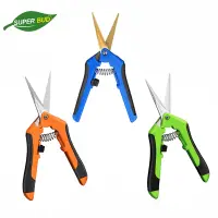 Trimming Scissors 6.5 Inch Gardening Hand Pruner Pruning Shear Stainless Steel Straight/ Curved Titanium Coated Precision Blades